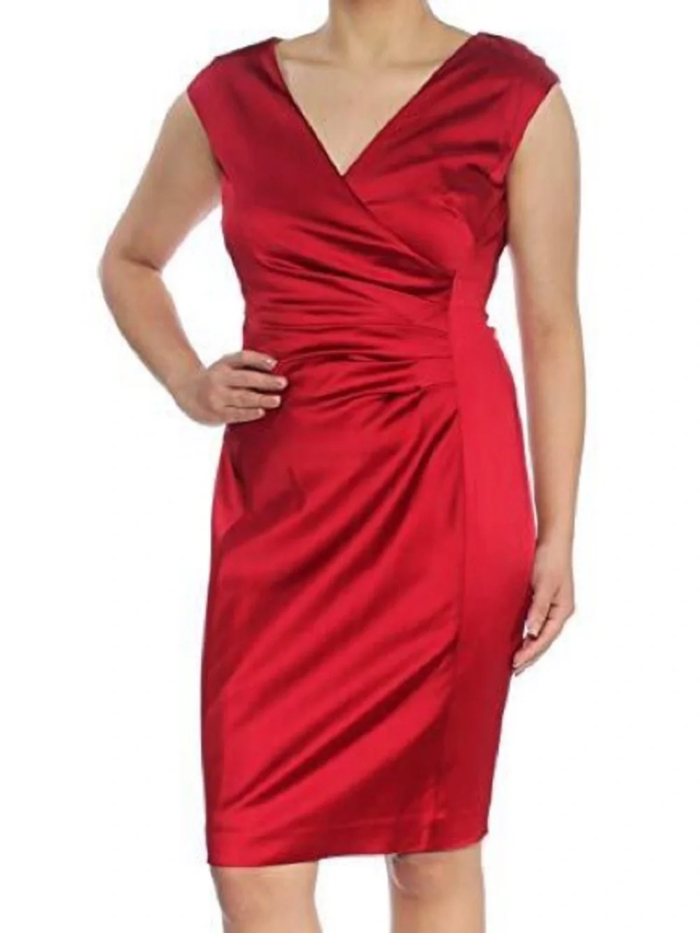 Lauren Ralph Lauren Green Tag Satin Surplice Cocktail Fancy Dress Ruby Red 4